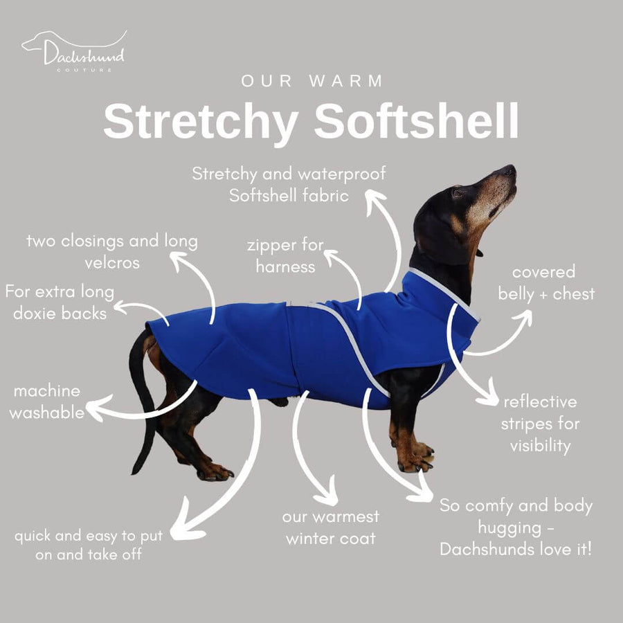 Red thick and stretchy Softshell dachshund coat style Munch